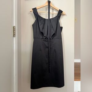 Black, satin cocktail dress with belt. Made by  The Limited - Event.